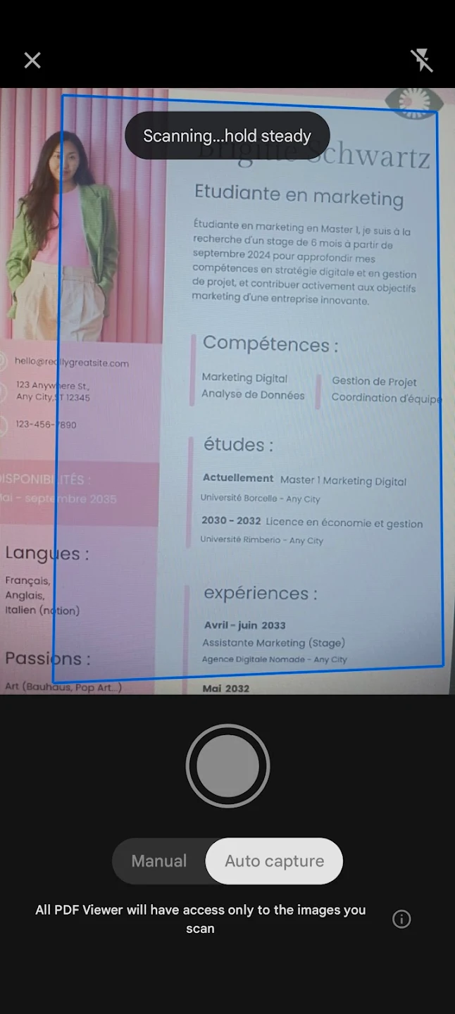 Scanning screen