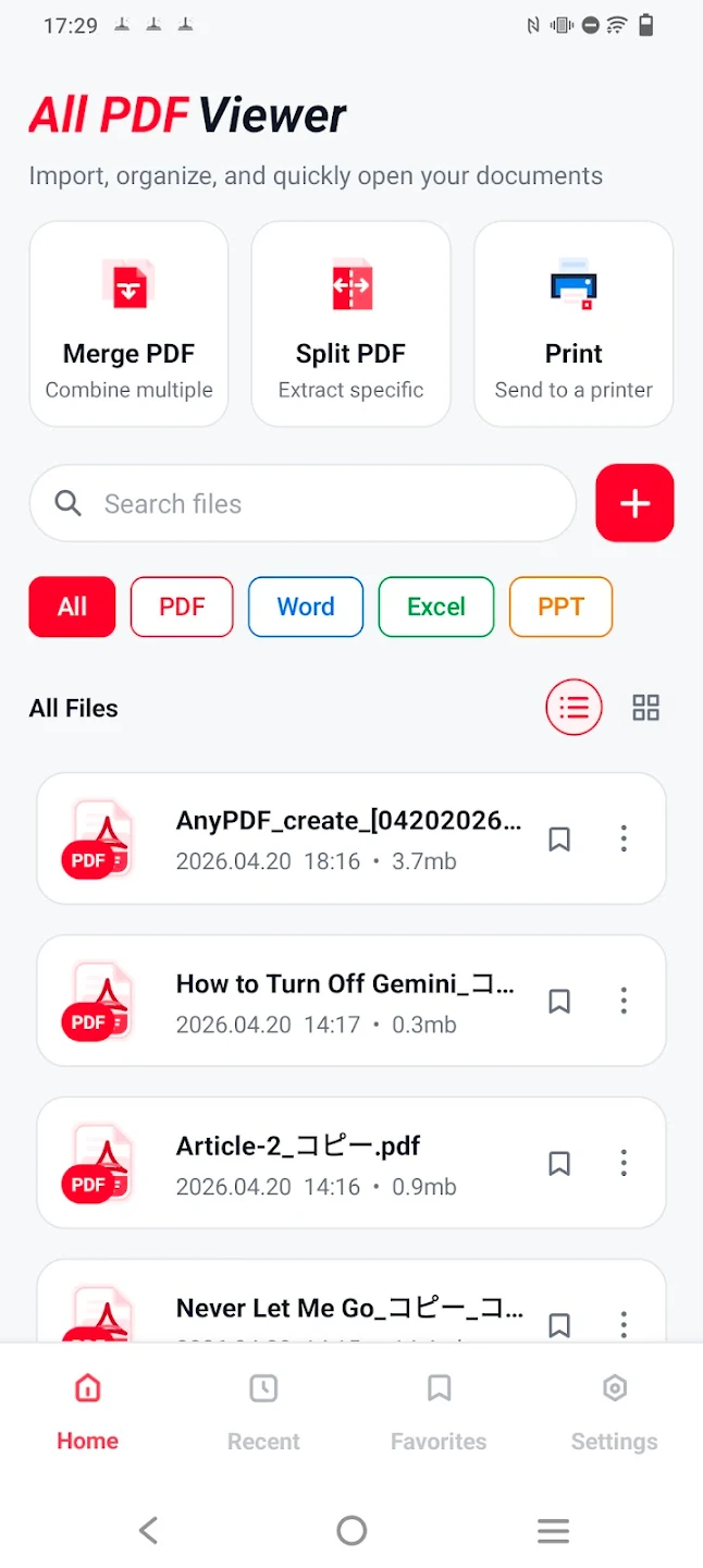 All PDF Viewer home screen